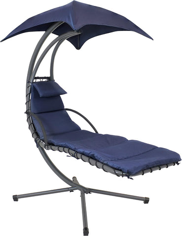 Sunnydaze Floating Chaise Lounger Swing Chair with Umbrella Canopy